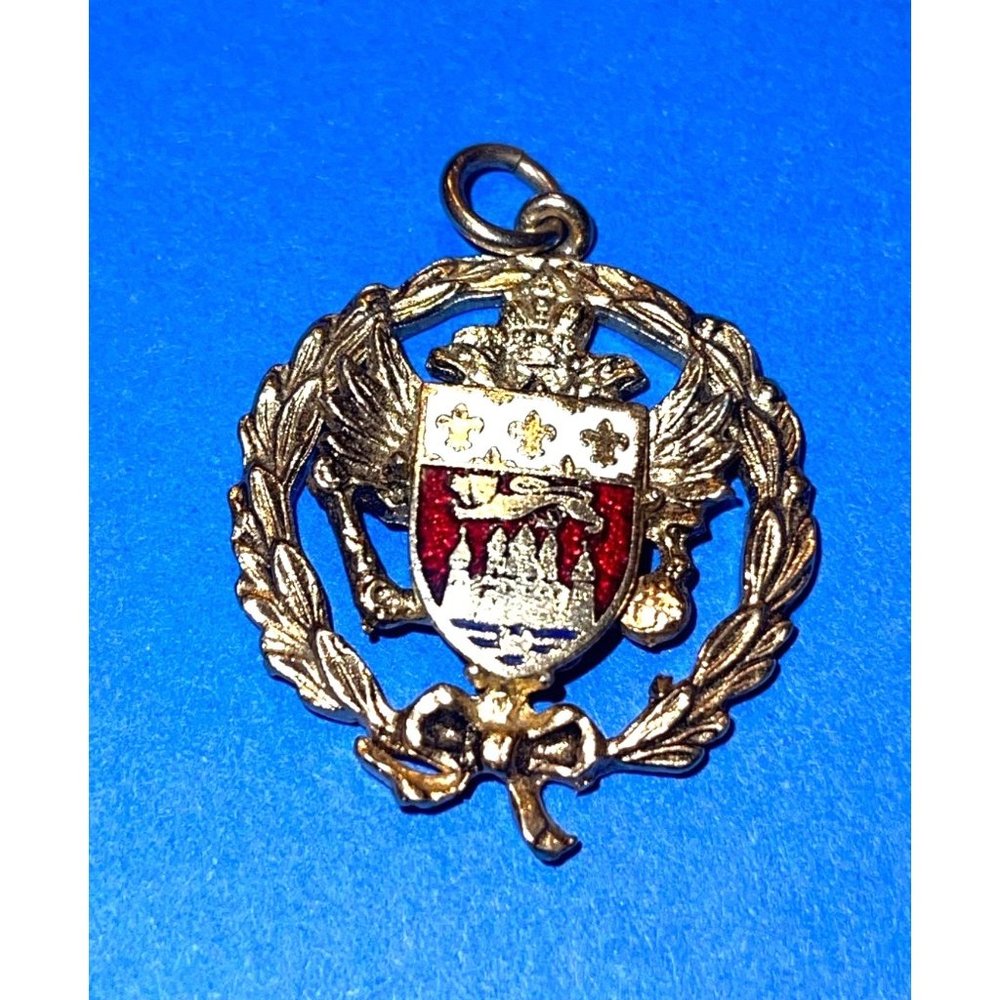 Coro coat of Arms Pendant Gold Tone Cloisonné Red Enamel Vintage Jewelry